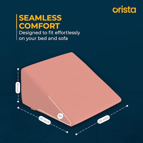 Image of Orista Wedge Pillow Made with Advance Gel Blended Memory Foam Complete Back Support, Acid Reflux, Anti Snoring, Leg Elevation, Improves Comfort and Posture | 20 x 20 x 10 Inch | Pink Velvet Cover
