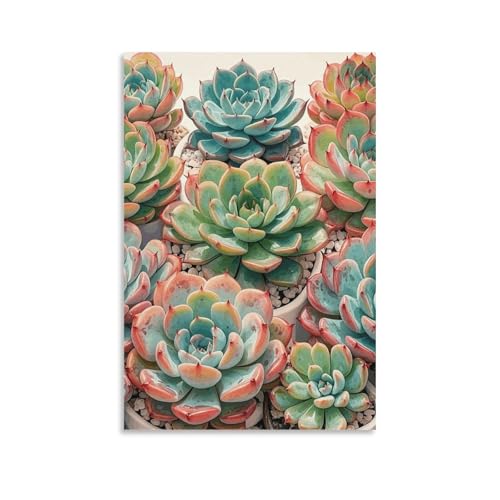 Toile murale fleurs succulentes grand format 60x90cm déco chambre