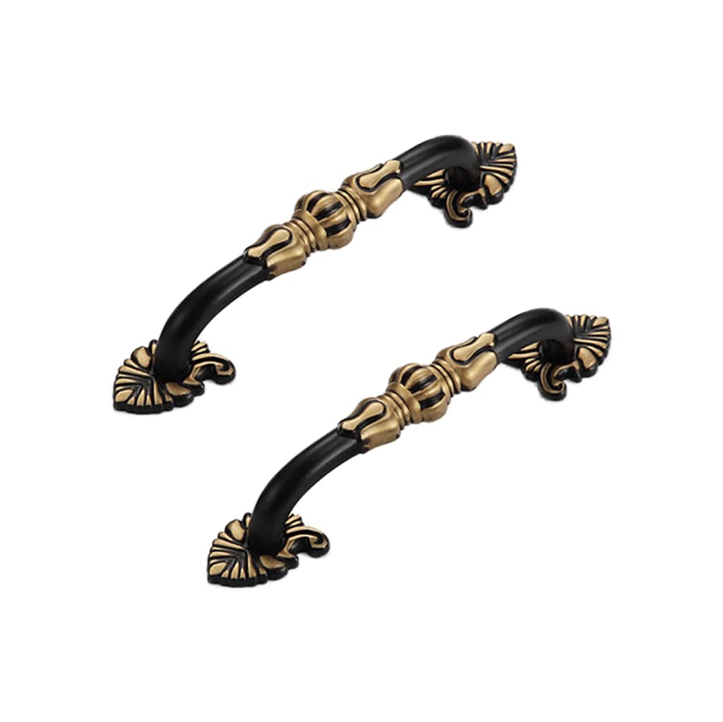 CcHhyyt 2 Pack 3-3/4” Brass Cabinet Pulls Antique Floral Pattern Cupboard Handle Drawer Pulls Solid Brass Kitchen Hardware Matte Gold Handles for Cabinet Drawer Wardrobe (96mm Hole Center