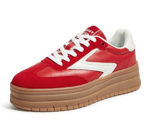 LUCKY STEP Women's Platform Sneakers Gum Sole Suede Casual Classic Retro Rubber Thick Sole Trendy Fashion Tennis Walking Shoes