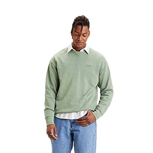 Image of Levi's Men's Authentic Logo Crewneck Sweatshirt, Ft Garment Dye Hedge Green S