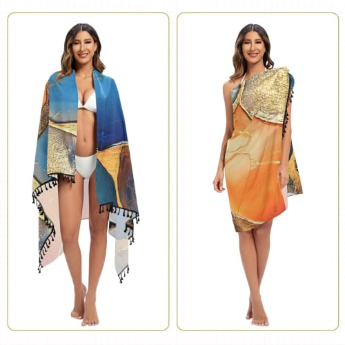 Cubierta de traje de baño de mármol azul y naranja ideal para tus días de piscina y tardes de playa 5