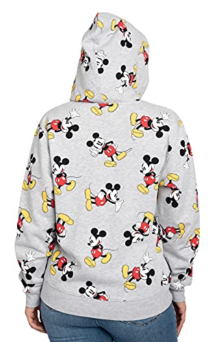 Disney Womens Hoodie Mickey Mouse All Over Print Zip Up (Heather Grey, X-Large) #TOP1