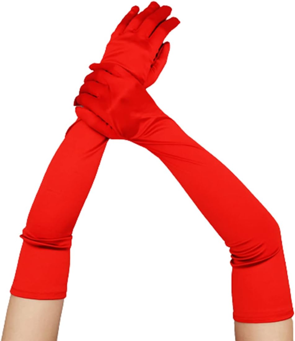 Specell Long Opera Party Gloves 1920s Satin Elbow Length Glove Stretchy Satin Comfortable Fabric for Wedding Cosplay Costumes