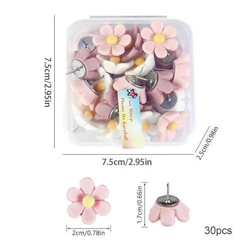 Alfinetes decorativos, tachinhas fofas para parede | Pino de cabeça de artesanato de flores 30X | Pr
