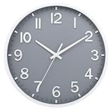 Moiubik Wanduhr, 20,3 cm, leise, nicht tickend, moderne Wanduhren, batteriebetrieben, für Wohnzimmer, Schlafzimmer, Küche, Büro, Klassenzimmer, Dekoration (grau-weiß)