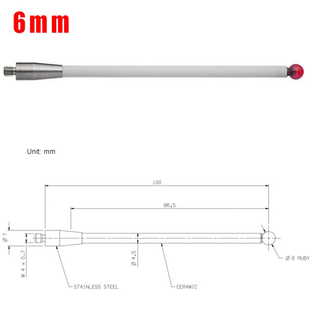 Renishaw A-5000-3712 Lot de 2 stylets à sonde CMM Longueur 100 mm Tige en céramique Pointe boule 6 mm Poignée filetée