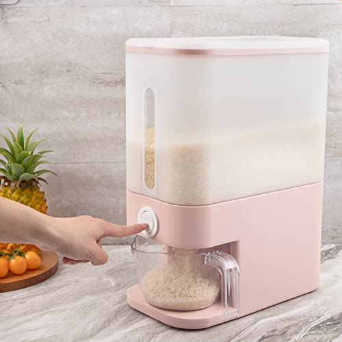 Rubtlamp 25Lbs Pink Rice Dispenser,Clear Rice Container Storage With Lid,Rice Holder Dispenser With Measuring Cup,Sealed Moisture Proof Rice Bucket,Flour Cereal Container,Food Container For Kitchen #TOP3