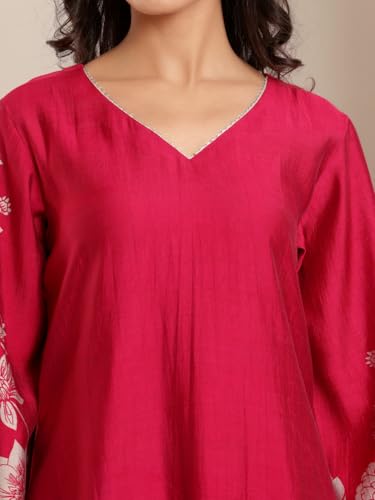 Image of Varanga Women's Casual Kurta Sets | Stylish Straight Kurta & Trousers | Printed Chanderi Silk Ethnic Co-ord Set