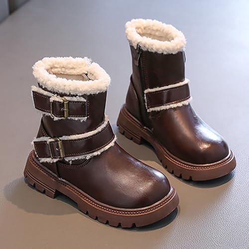 IWIHMIV Girls Cotton Boots Winter Short Boots with Side Zipper Soft Bottom Leather Ankle Booties for Toddler 6