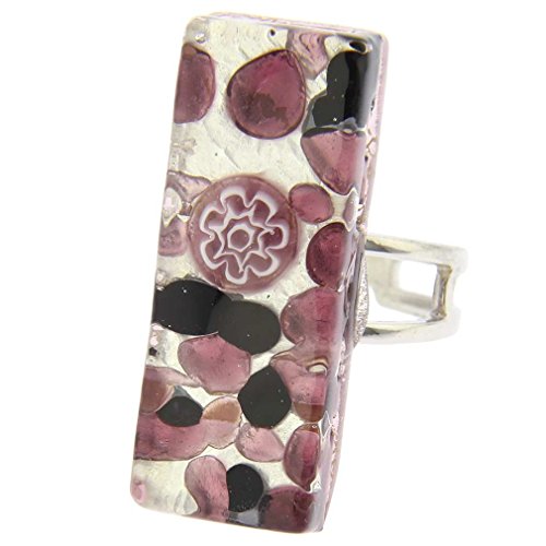 Preisvergleich Produktbild GlassOfVenice Venezianische Reflexionen Rechteckiger Ring - Lila Silber