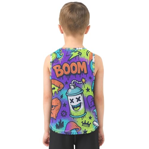 JUNZAN Street Graffiti Tank Tops for Children Sleeveless Summer Vest Tee Kids Clothes for Basketball Sports Beach 3T3