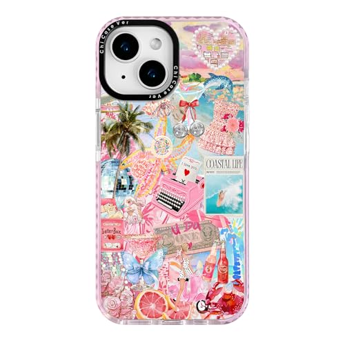 Coque iPhone 13 motif vie côtière rose en TPU fin avec protection militaire MagSafe