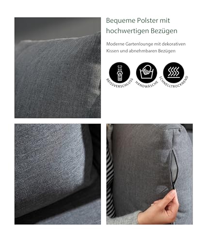 Dehner Garten-Lounge Colmar, 4-teilig, 5-Sitzer, inkl. Tisch und Polster, Aluminium/FSC®-zertifiziertes Teakholz/Olefin, grau/braun