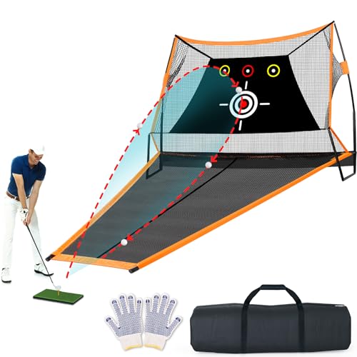 10 X 7 FT Automatic Ball Return Golf Net for Backyard Driving, Black Practice Net, Golf Hitting Nets with Target Screen Cloth Stainless Steel Frame Outdoor