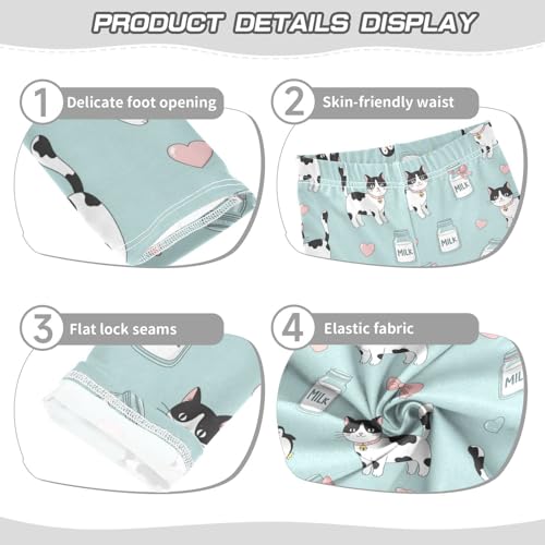 J JOYSAY Cartoon Cat Heart Blue Girls Leggings Soft Comfortable Stretchy Kids Toddler Leggings Size 4-10T3