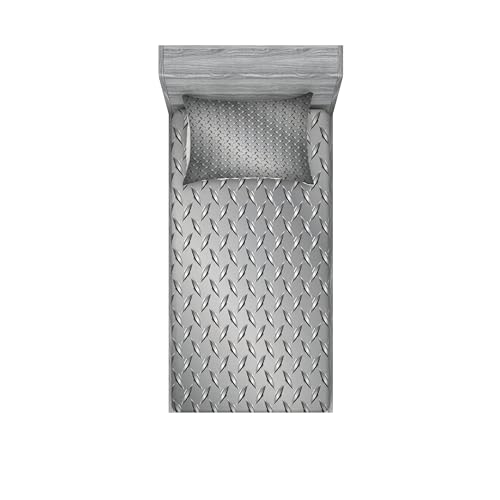 Ambesonne Dimgray Fitted Sheet & Pillow Sham Set, Fence Design Netting Display Diamond Plate Effects Chrome Motif Print Illustration, Decorative Printed 2 Piece Bedding Decor Set, Twin, Dimgray