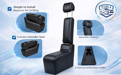 Image of PABLA ENTERPRISES Premium Car Center Seat with Armrest, Adjustable Headrest, and Two Cup Holders Compatible with Maruti XL6, PU Leather, Black