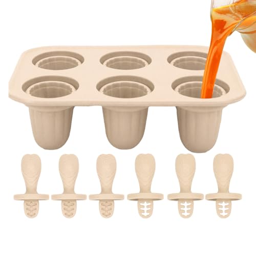Xijobido Moldes de Hielo para Niños - Molde para Postres en Palito 6 Cavidades | Moldes de Silicona Reutilizables con Palitos para Helados para Jalea Pudín Fruta Piruletas y Postres
