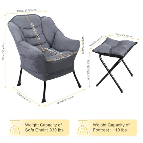 yoakaiax Lazy Chair with Folding Footrest, Modern Lounge Accent Chair with Armrests and Side Storage Bag, Leisure Sofa Chair Set, Reading Chair with Footrest for Bedroom,Living Room,Office,Corner Cha