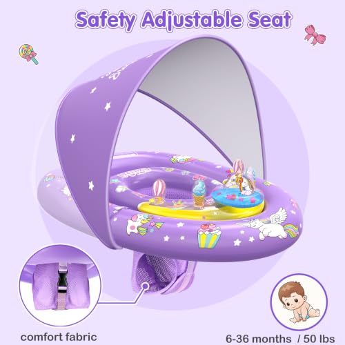 EZIGO Unicorn Baby Pool Float with Canopy UPF 50+ Sun Shade Girl Swim Ring by EZIGO - Used condition - Image 3