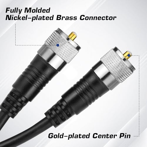 RFAdapter RG8x Coaxial Cable, CB Coax Cable, 50ft UHF PL259 Male to Male Low Loss CB Antenna Cables, 50 Ohm for HAM Radio, Antenna Analyzer