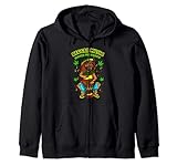 Diseño Rastafari con un músico Jamaicano con rastas fumando y tocando y música reggae con un Bongo mientras lleva una bandana con los colores de la bandera de Etiopía y Jamaica, verde, amarillo y rojo y la cita "Reggae Music Makes me Happy"