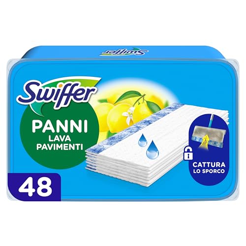 Swiffer Wet Lavapavimenti, 48 Panni Umidi, Limone, Maxi Formato, Pulizia Igienica Profonda, Rimuove Sporco e Batteri, per Tutti I Tipi di Pavimenti