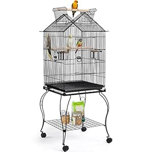 Yaheetech 57-Inch Rolling Open Top Roof Bird Cage for Mid-Sized Parrots Cockatiels Caique Quaker Monk Indian Ring Neck Green Cheek Conure Middle Bird Cage with Detachable Stand