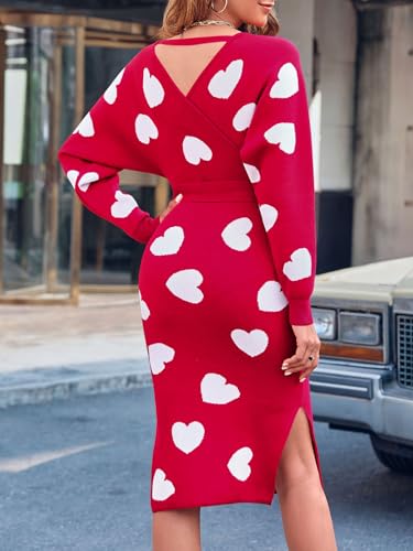 Image of Chang Yun Women's Long Maxi Sweater Dresses Sexy Wrap Batwing V Neck Slit Open Back Holiday Bodycon Dress with Belt