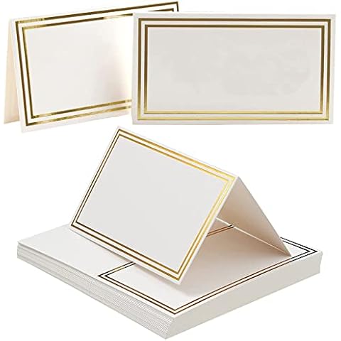 25PCS Table Place Cards,Wedding Name Cards Place Cards with Double Gold Border for Weddings Greenery Table Seating Cards Paper Tented for Table Setting Wedding Birthday Dinner Party(White) Cover