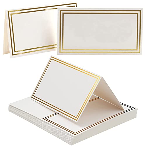 25PCS Table Place Cards,Wedding Name Cards Place Cardswith Double Gold Border forWeddings Greenery Table Seating CardsPaper Tented forTable Setting Wedding Birthday Dinner Party(White)