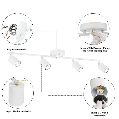BoostArea LED 4 Light Track Lighting Kit, White 4 Way Ceiling Spot Lighting, Flexibly Rotatable Light Head for Kitchen, Living Room, Bedroom, Bulb Not Included by BoostArea - Image 6