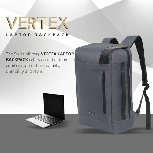 Image of Swiss Military VERTEX Laptop Backpack for Men & Women Fits 15.6 inch Laptop, Water Resistant Backpack with Anti Theft Pocket & TSA Approved Lock, Dual Carry Handles, Trolley Strap Office College Bag
