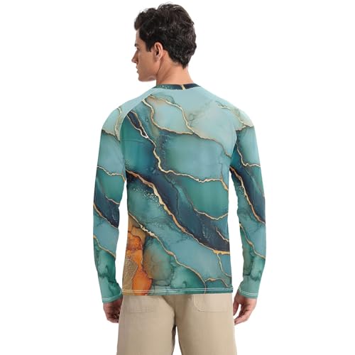 Marble Turquoise Orange UPF 50+ Sun Shirts for Men Loose Type Long Sleeve Long Sleeve Sun Protection UPF 50+ Water Fishing2
