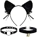Gatto Orecchie Cerchietti Fascia con Collana Girocollo Peluche Collana con Campanello per Costume Giochi Travestimenti per Festa Carnevale Valentine's Day Halloween Natale