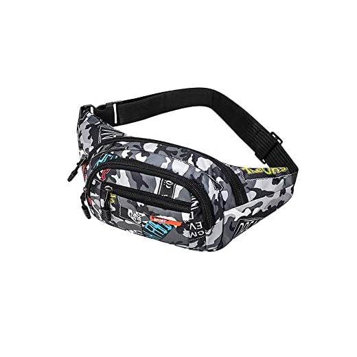 Sac Banane,Camo Bumbag Camouflage Ceinture Sacs Banane Tissu Nylon Ceinture Argent pour Hommes Garçons Femme Voyage Randonnée Sports 13,65*4,68 Pouces