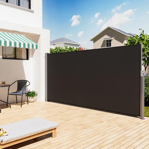 The Fellie Retractable Side Awning 4M Privacy Outdoor Garden Screening Sun And Rain Protector Balcony Screen Fence Panels For Patio Pool Terrace Wind Screens Divider Dark Grey 4 X 1.8M