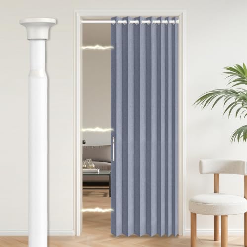 Image of AJAZZ Blackout Accordion Door Curtains with Curtain Rods Adjustable 28-39 inch Long, Magnetic Door Curtain Blackout Curtains for Bedroom, Doorway Curtain Set, 1 Pack, W42 x L80 in, Dark Blue