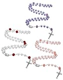 Jstyle 3Pcs Imitation Pearls Rosary Necklace Women Girls First Communion Gifts Catholic Crucifix Pendant Necklace Holy Rosary Beads