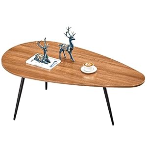 SAYGOER Coffee Table Living Room Mid Century Drop Shape Accent Oval Table Contemporary Style Leisure Tea Table Cocktail Table, 42.5Inch, Walnut Oak