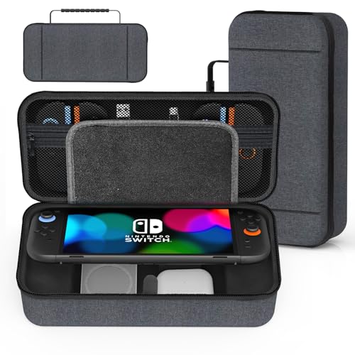 Image of QuoLumPIA Large Capacity Carrying Case for Nintendo Switch 2(2025|7.9inch)&Accessories,with 12 Game Card Slots /Hard /Snowflake Fabric Storage Bag /Flocked Lining /Waterproof /Dustproof /Anti-scratch,Gray
