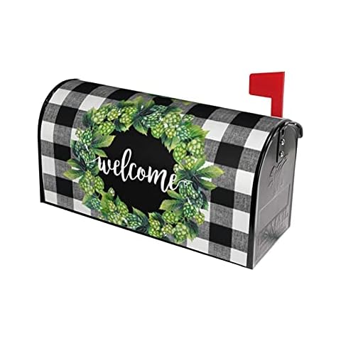 Sweetshow Welcome Box Wreath Buffalo Plaid Decor Mailbox Cover Spring Mailbox Covers Magnetic 21" X 18" Large Mailbox Wraps Post Letter Box Covers Garden Decorations Outdoor Cover