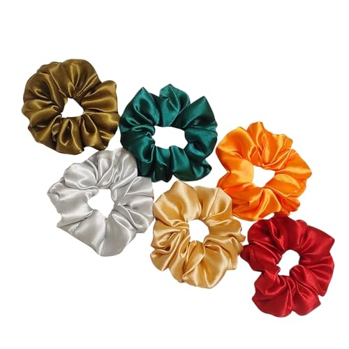 Image of Silk Satin Scrunchies (Pack of 6) - No Tug, No Damage Hair Ties for Women & Girls - Elegant & Comfortable (Jimin)