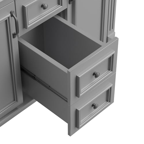 Linique 36\'\' Bathroom Vanity with Top Sink,Royal Blue Mirror Cabinet, Modern Bathroom Storage Cabinet with 2 Soft Closing Doors and 2 Drawers,Single Sink Bathroom Vanity,Bathroom Furniture Set(Grey) - Thumbnail 7