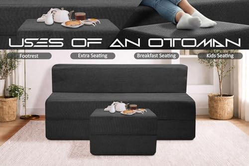 Image of Rosebell Foldable Sofa-Cum-Bed with Ottoman | 3-in-One Foldable Sofa, Lounger & Bed-5x6 Feet Three Seater- Perfect for Home & Office -Black-Color