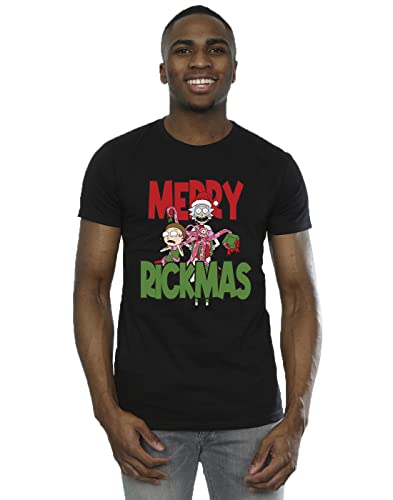 Absolute Cult Rick and Morty Men's Merry Rickmas T-Shirt Black Medium