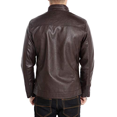 Image of WULFUL Men's Stand Collar Leather Jacket Motorcycle Lightweight Faux Leather Outwear