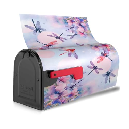 Image of Spring Flowers Dragonfly Mailbox Cover Magnetic Waterproof Mailbox Wraps Post Letter Box Decor 21x18 in