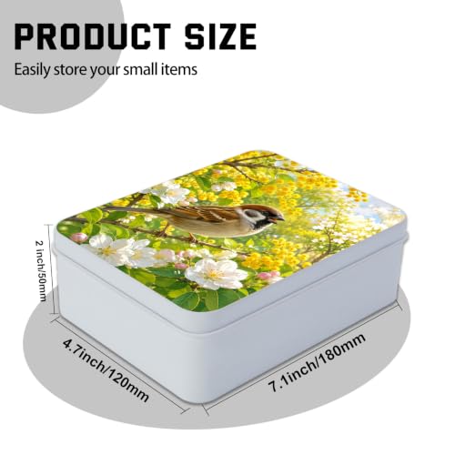 Image of Decorative Metal Tin Box with Lid,Sparrow Yellow Flower Organizer